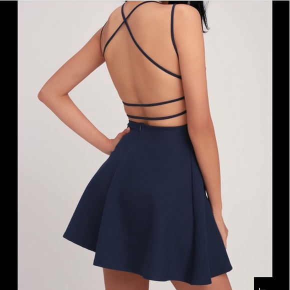 believe in love navy blue backless skater dress